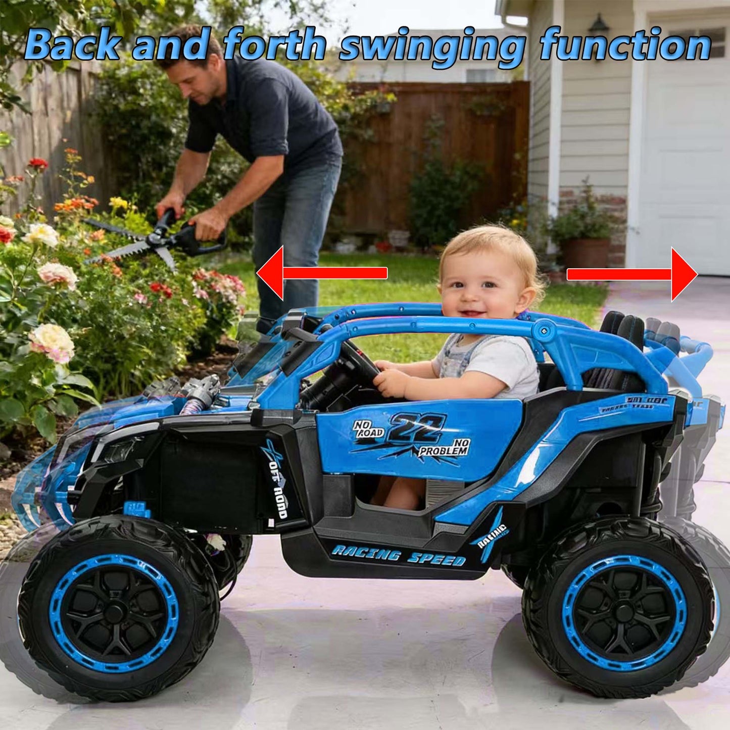 iRerts 24V Ride on Toys with Parents Remote Control, Ride on UTV Car with Bluetooth, MP3 Port, Music, LED Lights, 4 Shock Absorbers, Battery Powered Electric Car for Kids Ages 2-6, Blue