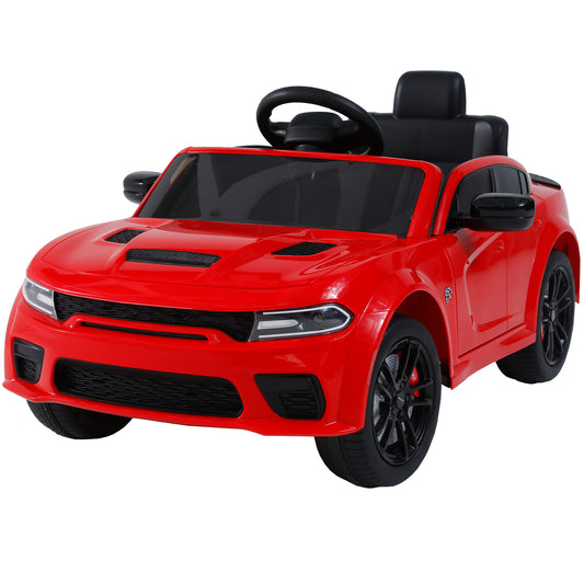 Kids Electric Cars With Remote Control, Licensed Dodge Charger 12V Ride on Cars for Boys Girls, Battery Powered Ride on Toys with Bluetooth, USB, MP3, 4 Wheel Suspension, Red