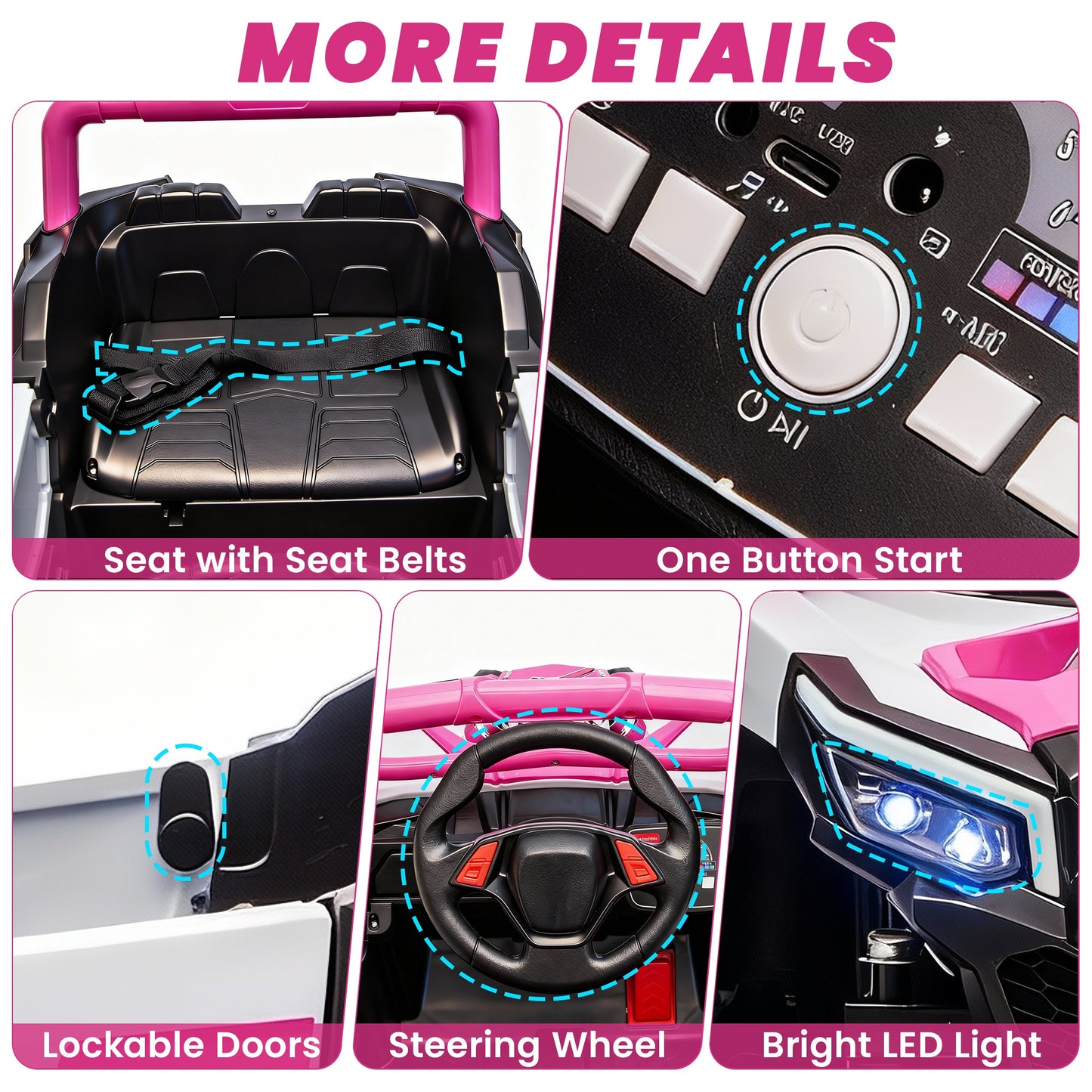 iRerts 12V Electric Ride on UTV, Powered Ride on Cars with Parent Remote Control, LED Lights, Music Player, Front Shock Absorbers, Ride on Toys for Kids Boys Girls Ages 3-4, Pink