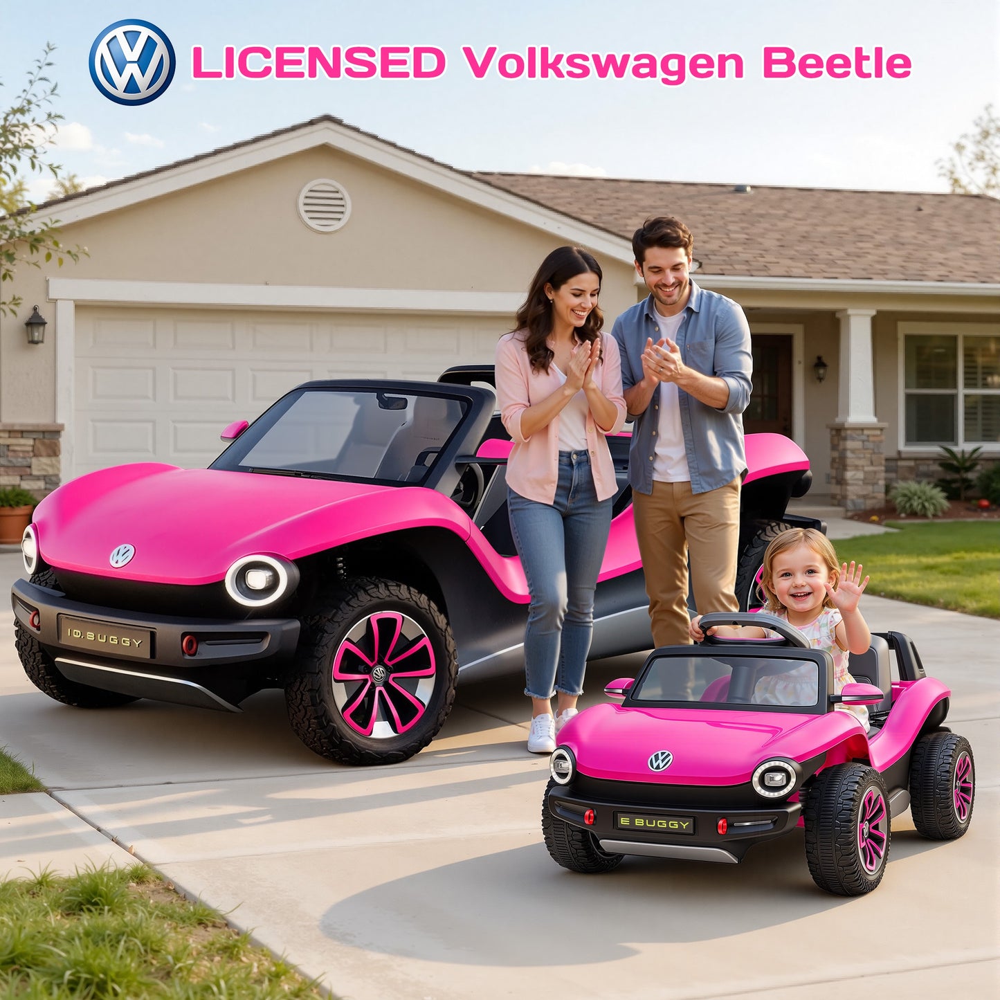 12V Electric Ride on Cars, Licensed Volkswagen Beetle Ride on Toys with Remote Control, Bluetooth, USB Port, Music, Rear Storage, LED Lights, Battery Powered Toddlers Electric Car for Kids Ages 3+