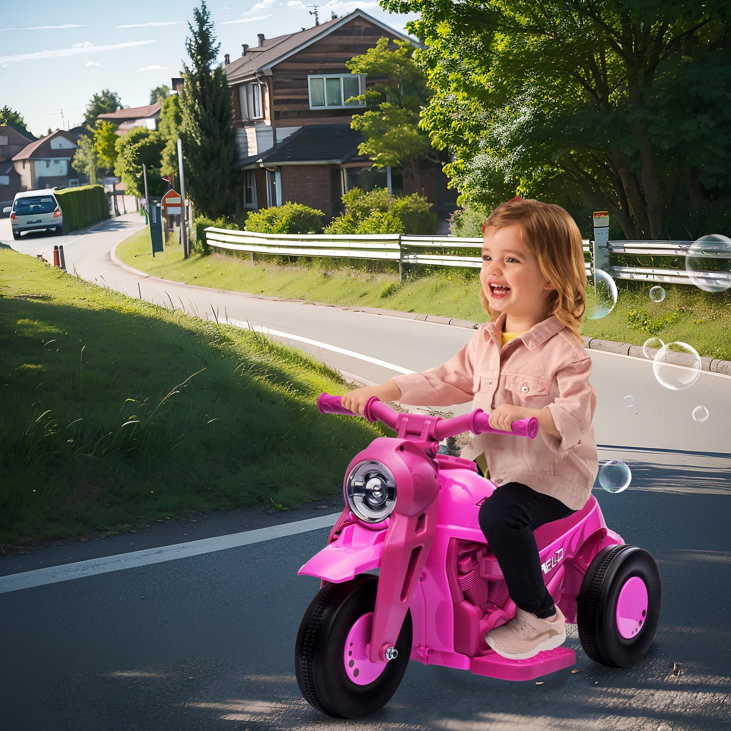 6V Electric Ride on Motorcycle for Toddlers Kids with Bubble Maker, Battery Powered Motorized Motorcycle Bike, Ride on Toy w/LED Light and Music for Girls Boys Ages 3+, 3 Wheels