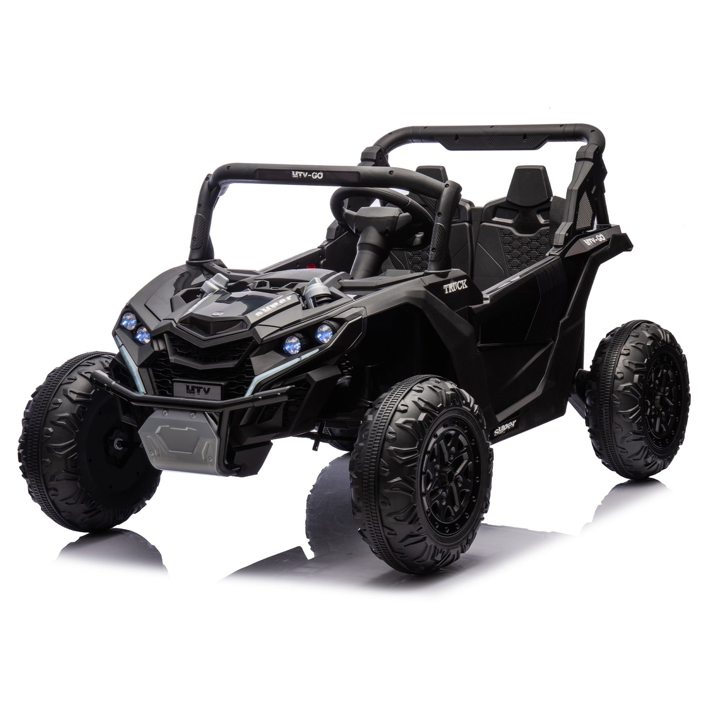 iRerts 2 Seater Ride on Car, 24V Powered Ride on Toys UTV with Remote Control, LED Lights, Bluetooth Music, 3 Speeds, Storage Space, Electric Vehicle for Kids Boys Girls Ages 3-8 Gifts, Black