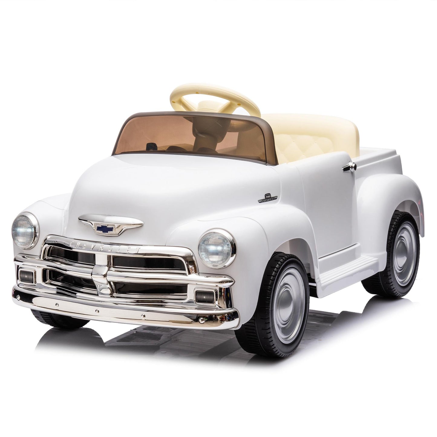 12V Powered Ride on Cars, Licensed Chevrolet 3100 Ride on Toys with Remote Control for kids Ages 3-6 Birthday Christmas Gifts, Kids Electric Car with Bluetooth, Music, USB/AUX Port, 3 Speeds, White