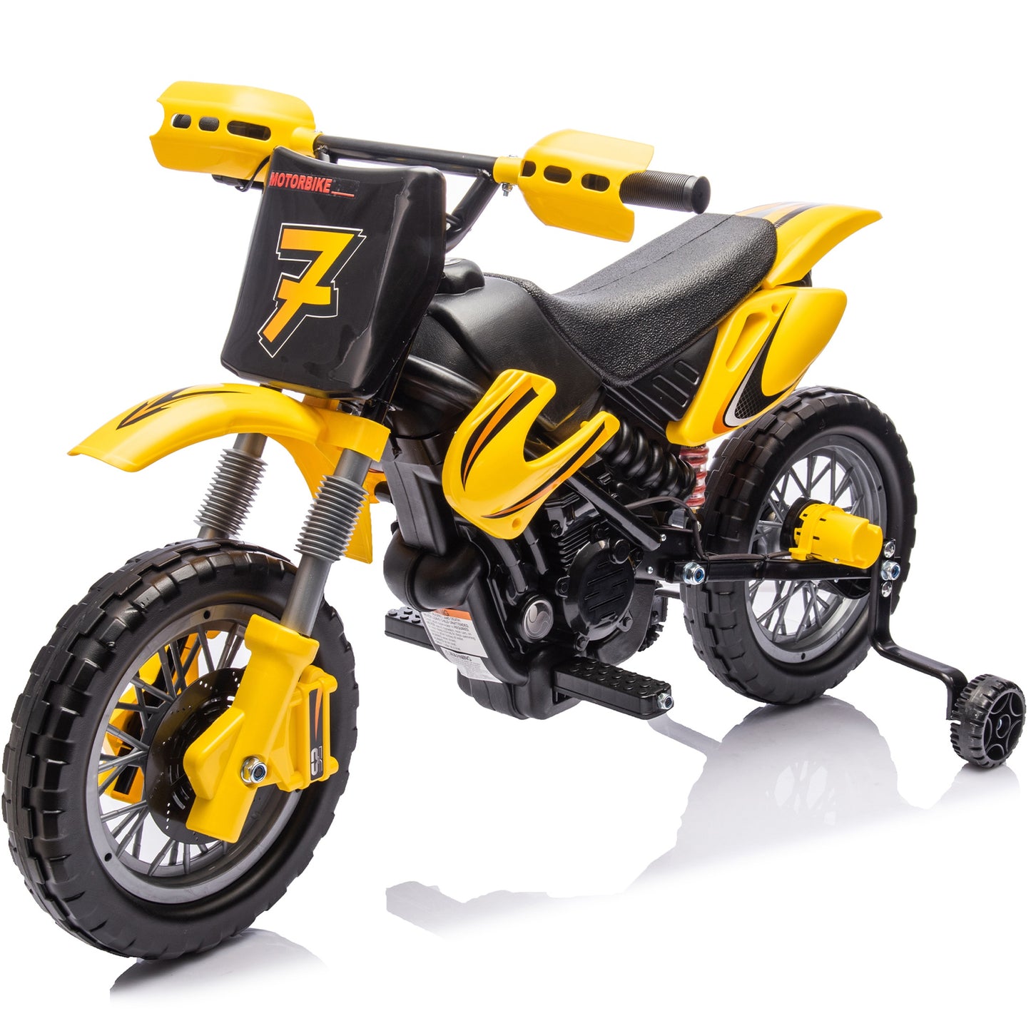 iRerts 12V Electric Dirt Bike with Twist Grip Throttle, Powered Ride on Motorcycle with 2 Training Wheels, Rear suspension, Ride on Toys Kids Motorcycle for Boys Girls Gifts Ages 3-8, Yellow