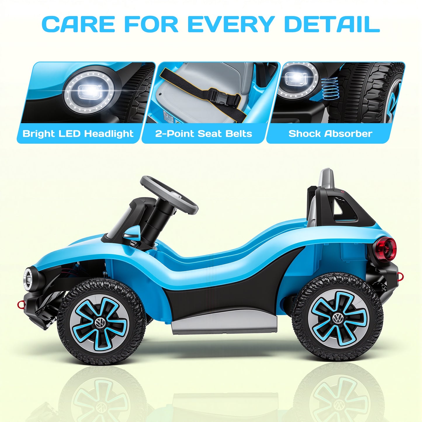 12V Electric Ride on Cars, Licensed Volkswagen Beetle Ride on Toys with Remote Control, Bluetooth, USB Port, Music, Rear Storage, LED Lights, Battery Powered Toddlers Electric Car for Kids Ages 3+