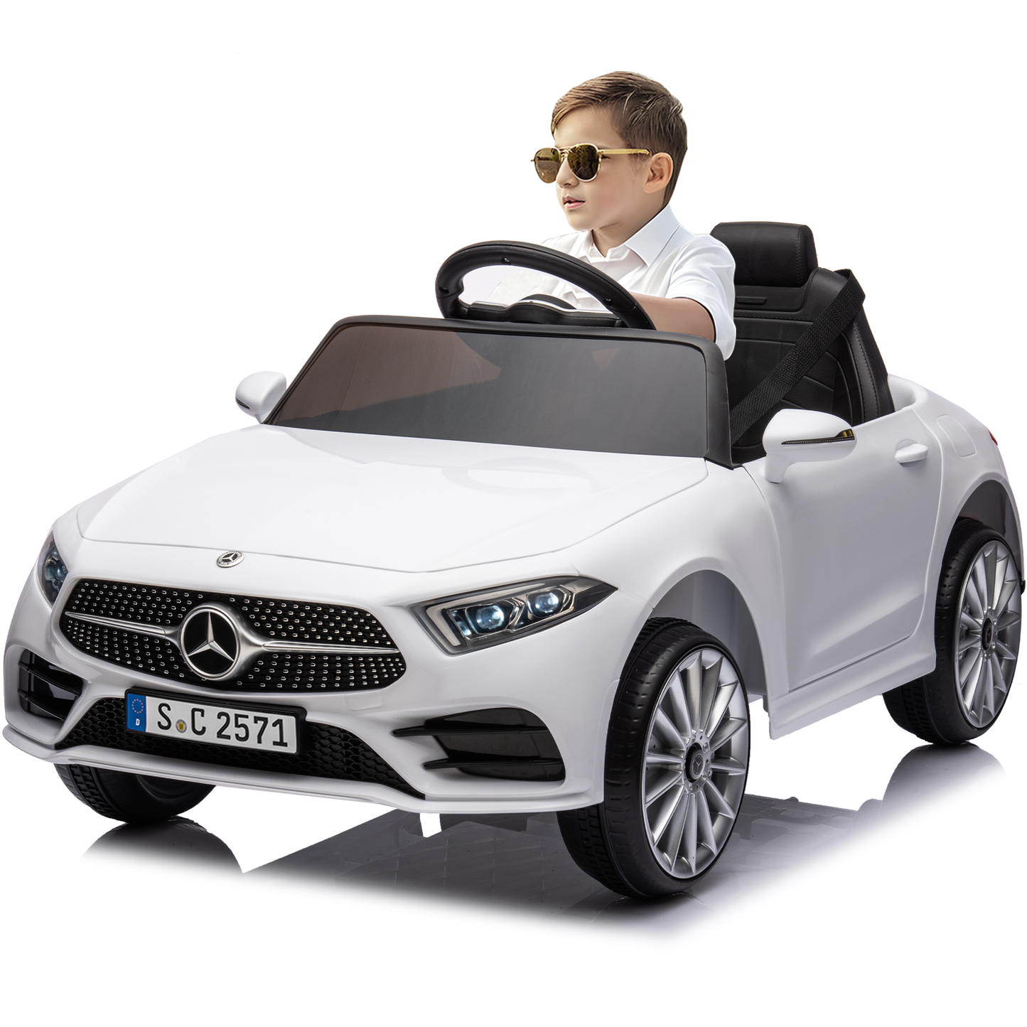 iRerts 12V Electric Ride On Cars for Boys Girls, Battery Powered Ride on Toys for Toddlers with Music, USB/AUX/SD Ports, LED Light, 4 Wheel Suspension, Electric Cars for Kids 3-6 Years Old Gift, White