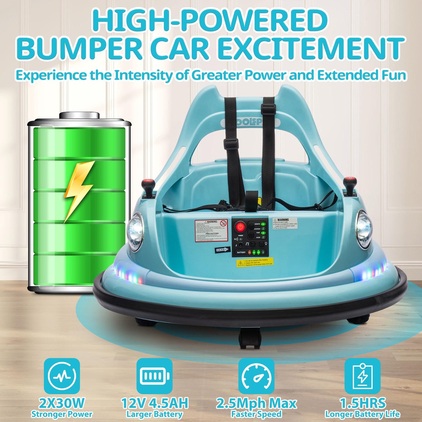 iRerts 12V Bumper Cars for Kids, Bumper Car Ride on with Remote Control, Battery Powered Kids Ride on Toys for 2-5 Year Old Boys Girls, Kids Electric Cars with Bluetooth, Music, LED Light, Blue