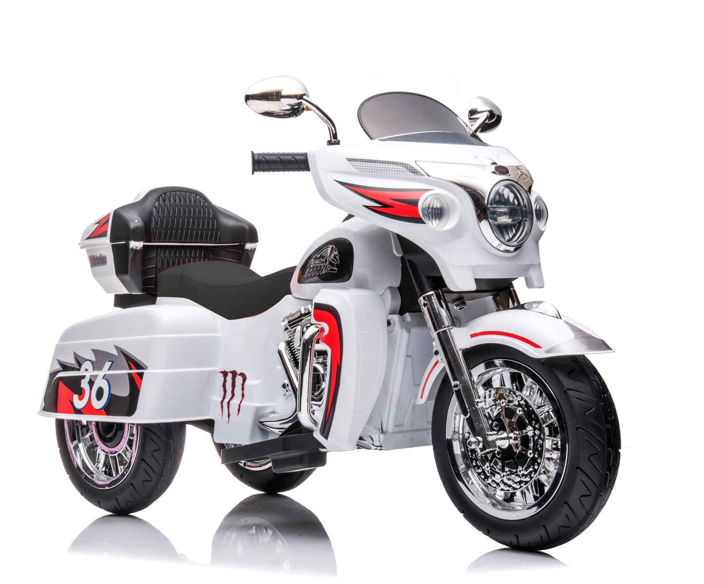 iRerts 12V 2 Seater Ride on Motorcycle, 3 Wheels Kids Electric Motorcycle with Key Start, Music, USB/MP3 Port, LED Light, Storage Box, Kids Ride on Toys for Christmas Birthday Gifts Ages 3-6, White