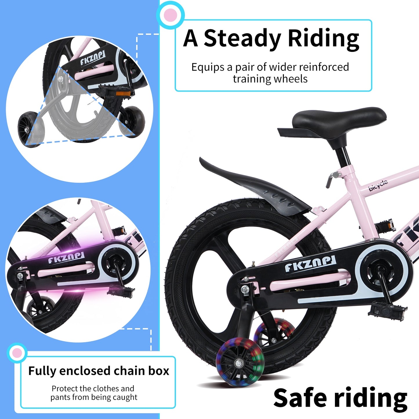 iRerts Kids Bike, 18 Inch Kids Bicycle for Boys Girls Ages 3-7, Toddlers Bike with Water Bottle Holder, Training Wheels with Night Glow, Adjustable Seat, Pink