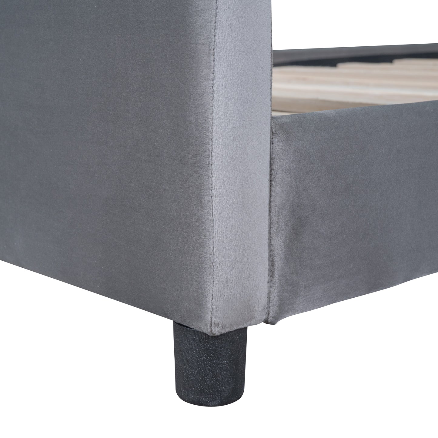 iRerts Upholstered Twin Daybed Frame for Kids, Velvet Twin Platform Bed Frame with Rabbit Ear Shaped Headboard and Footboard, Wood Twin Size Sofa Bed for Girls Boys, Gray