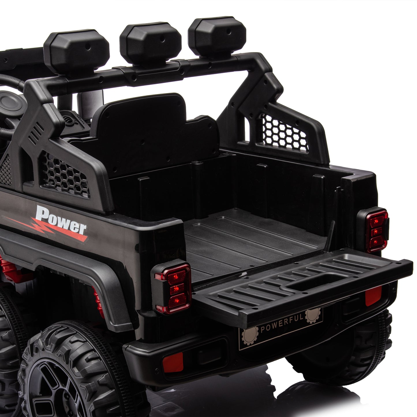 iRerts 24V Ride on PickUp Truck with Remote Control, 4WD Battery Powered Ride on Car with Bluetooth Music, USB/AUX Port, Rear Storage Box, LED Lights, Ride on Toys for Kids Boys Girls Gift, Black