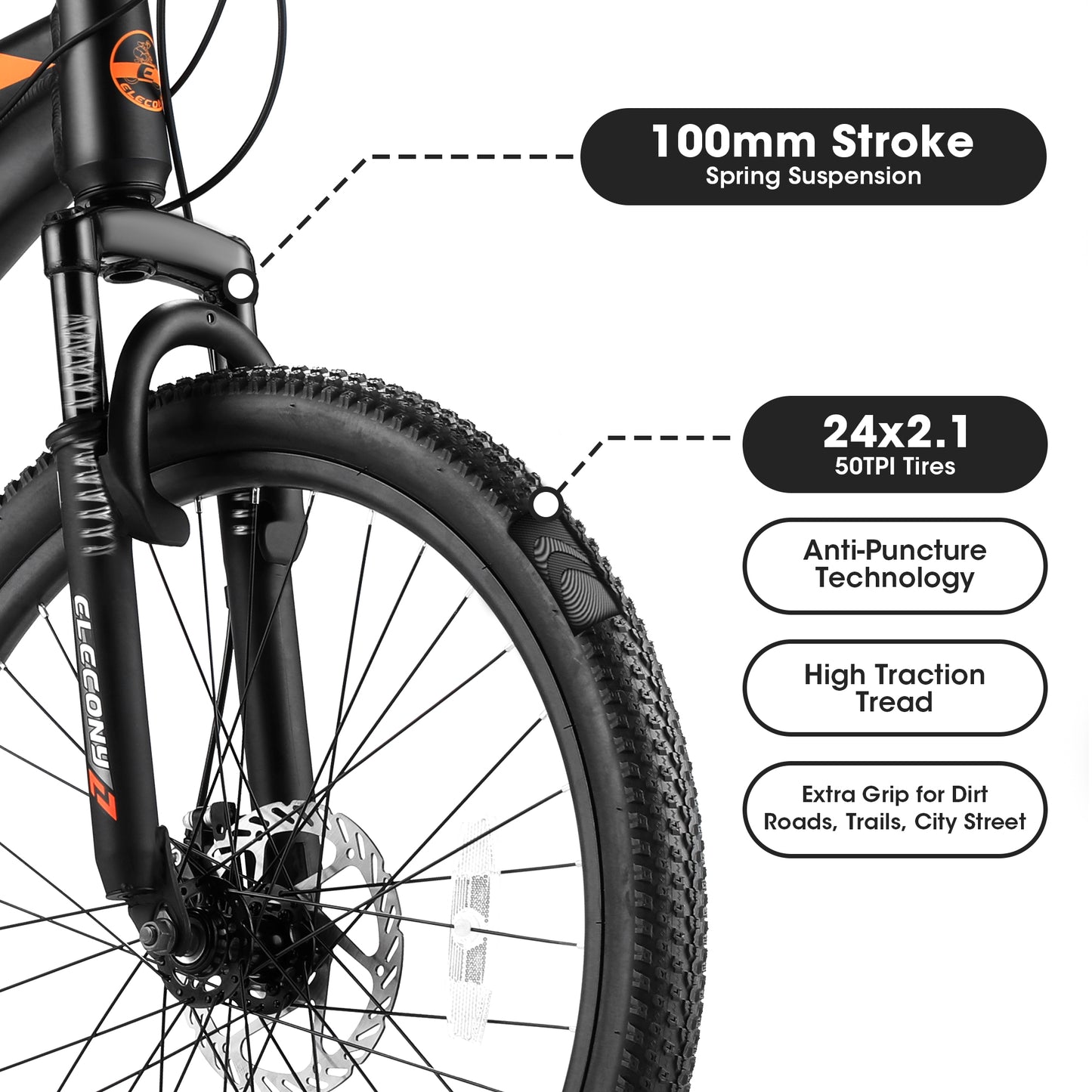 Mountain Bike, iRerts 24 Inch Mens Mountain Bike for Adults Youth, Shimano TZ500 21 Speed Mens Bicycle MTB with Disc Brake, Adult Bicycles for Men Women, Black
