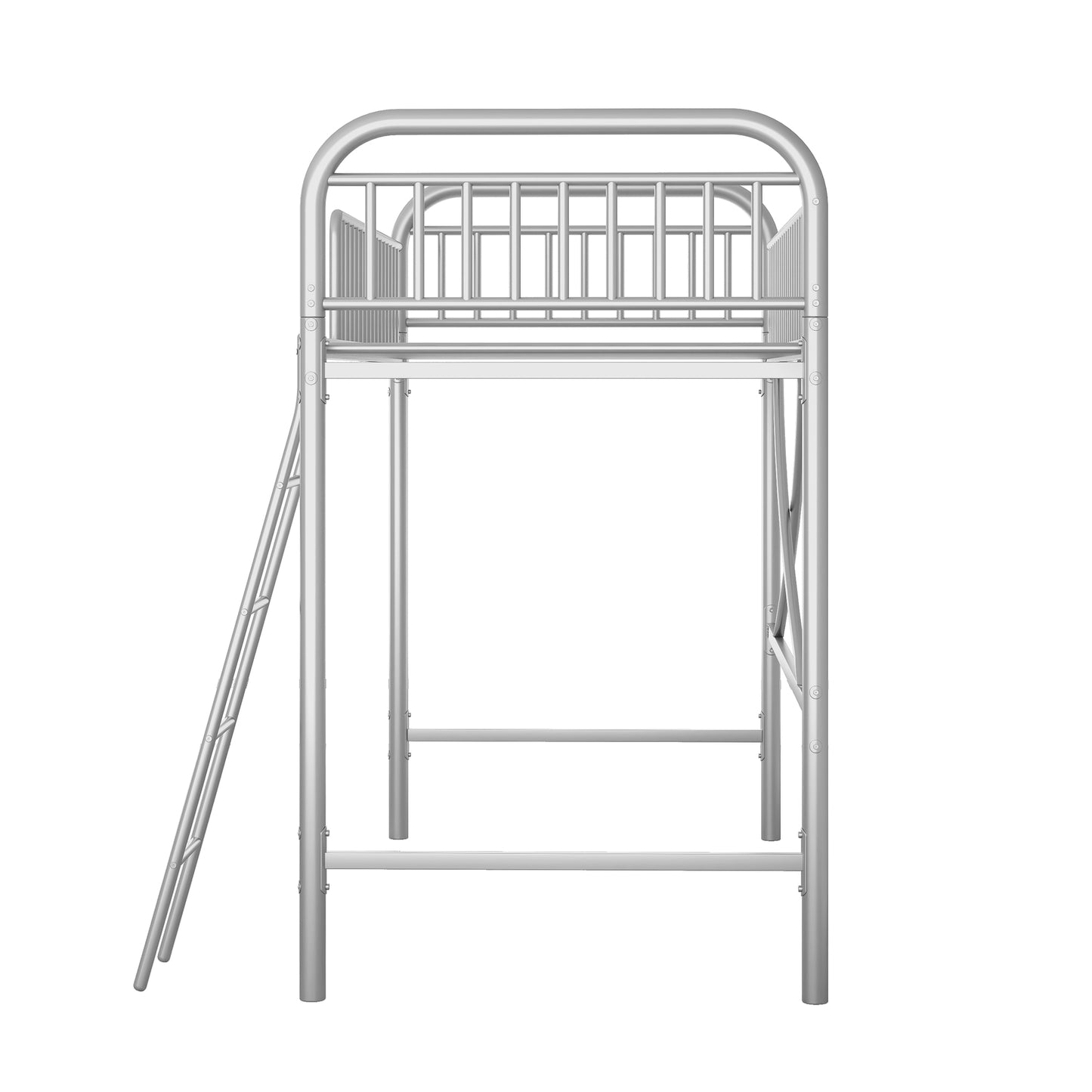 iRerts Twin Size Loft Bed, Metal Loft Bed Twin for Kids Teens Adults, Twin Loft Bed with Ladder and Full-Length Guardrail, Twin Metal Loft Bed for Bedroom Dorm Guest Room, No Box Spring Needed, Silver