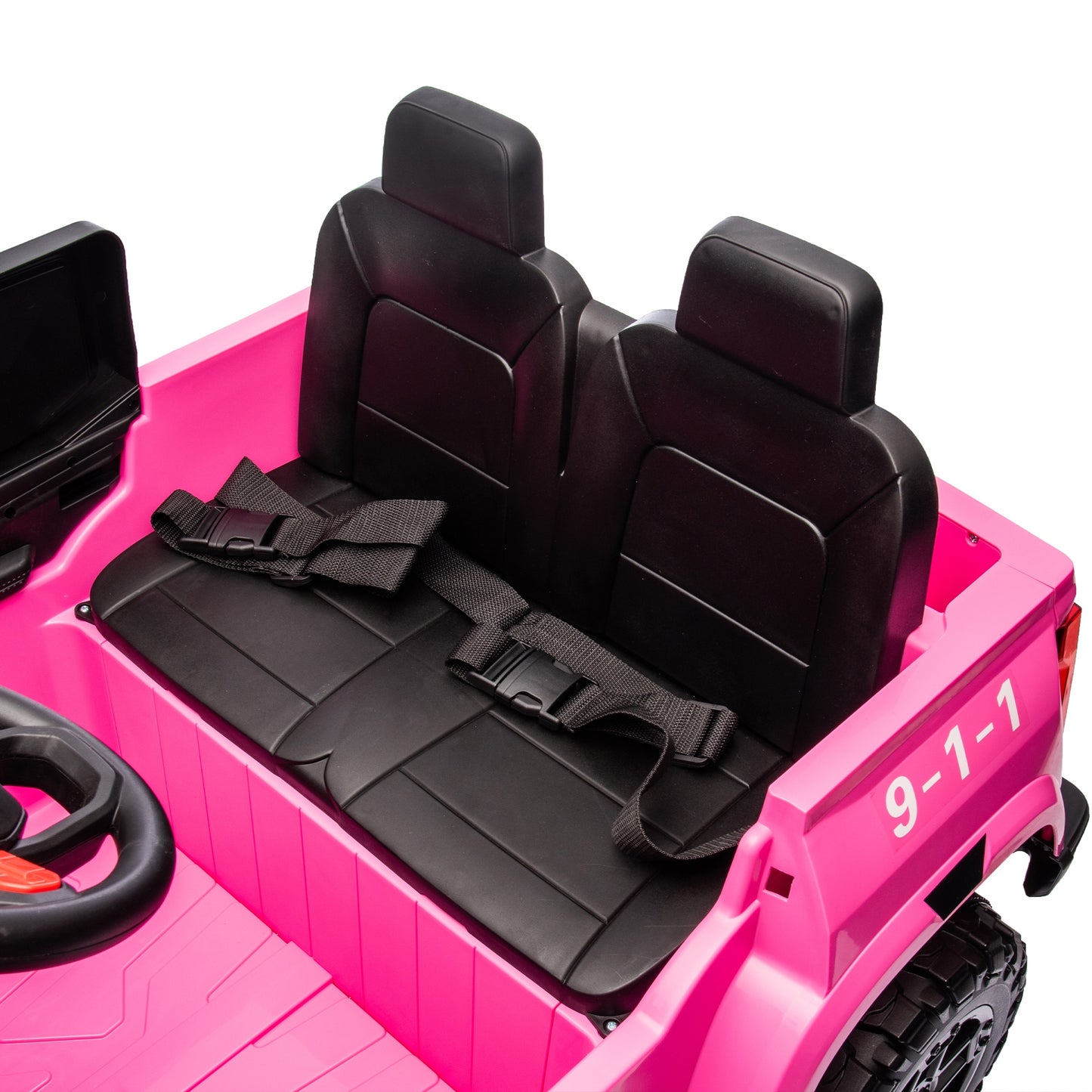 24V 2 Seater Ride on Police Car, 4WD Powered Ride on Toy Truck with Remote Control, Bluetooth, Music Player, 800W Motors, Back Box Storage, 3 Speeds, Kids Electric Vehicle for Boy Girl Gifts, Rose Red