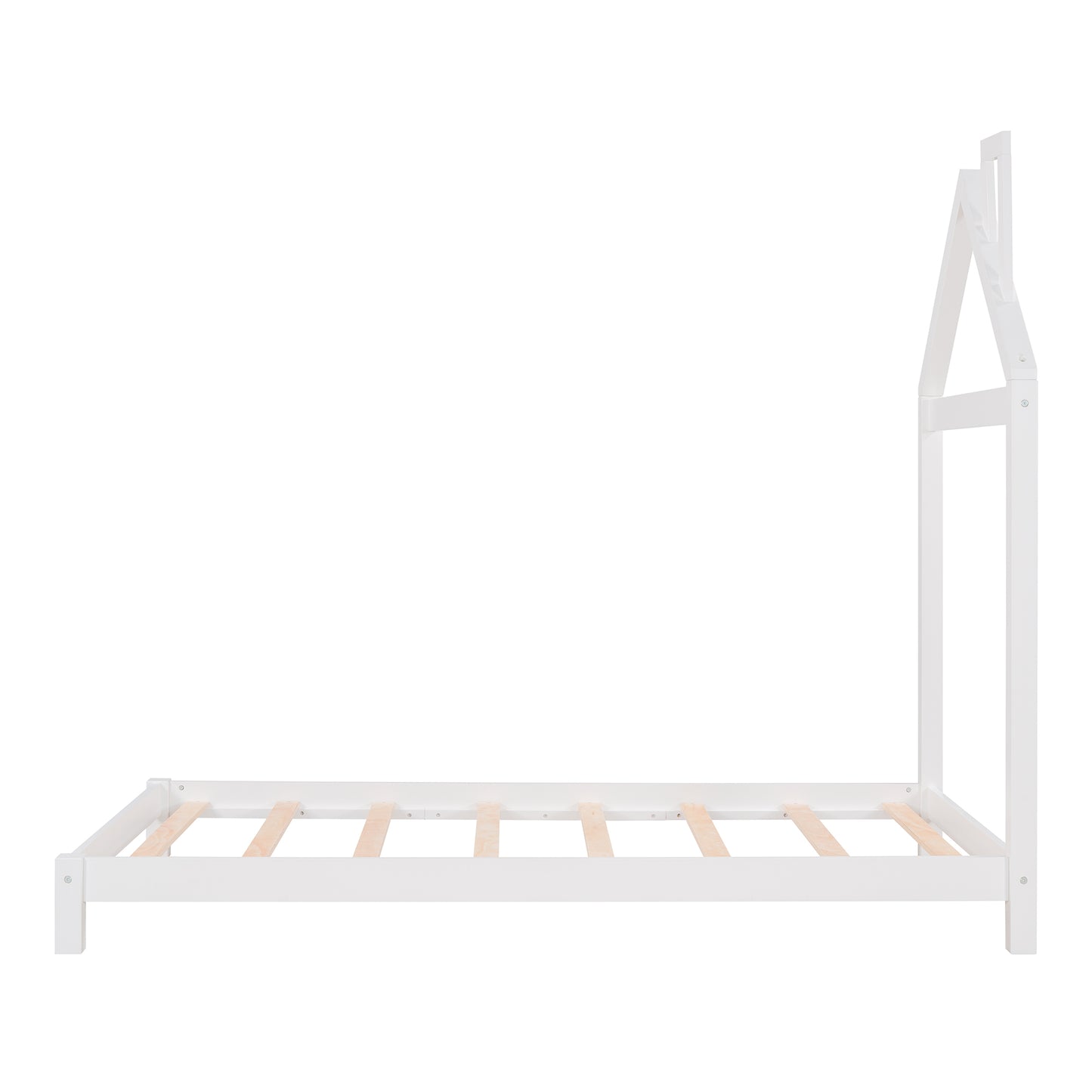 iRerts Wood Twin Platform Bed, Twin Size Bed Frame for Kids Toddlers Boys Girls, Twin Bed Frame with House Shaped Headboard, Twin Size Bed Frame No Box Spring Needed for Bedroom, White