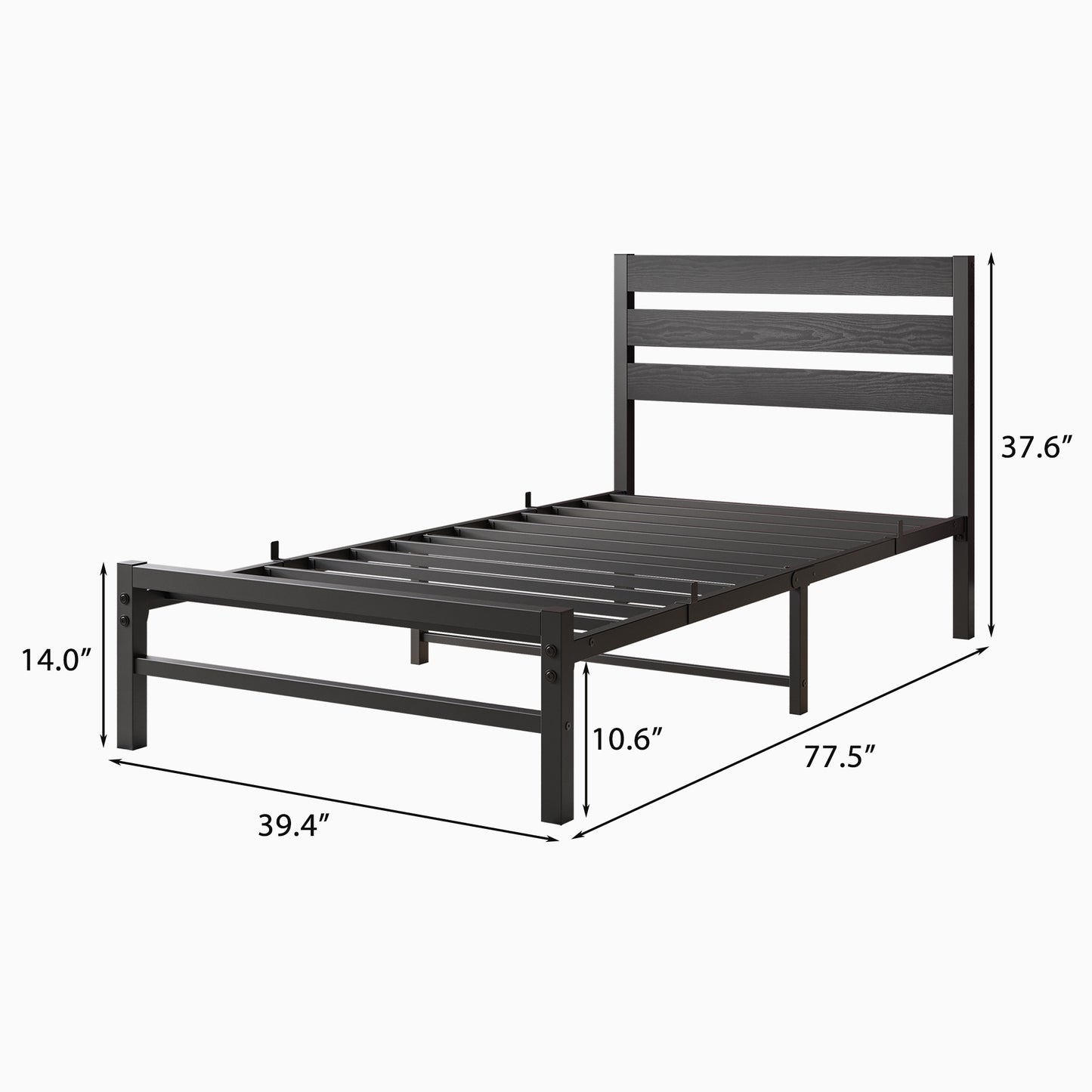 iRerts Twin Bed Frame with Headboard, Metal Platform Bed Frame No Box Spring Needed, Bed Frame Twin Size with Metal Support,  Noise-Free, Under Bed Storage, Easy Assembly, Black
