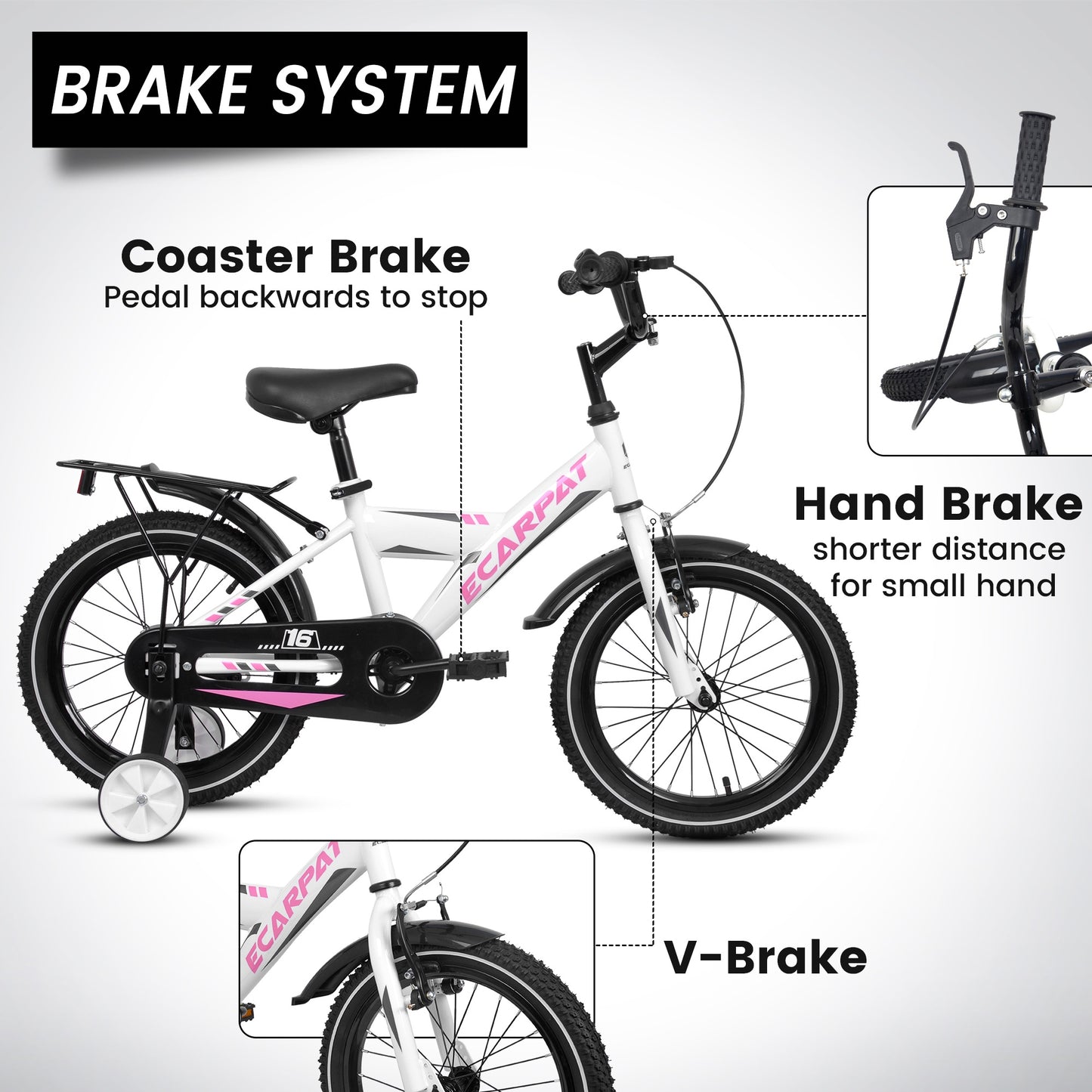 iRerts Kids Bike with Training Wheels, 16 Inch Kids Bicycle for Boys Girls Ages 4-8 Years Old, Boys Bicycles for Kids with Adjustable Seat, Fender and Varrier, White