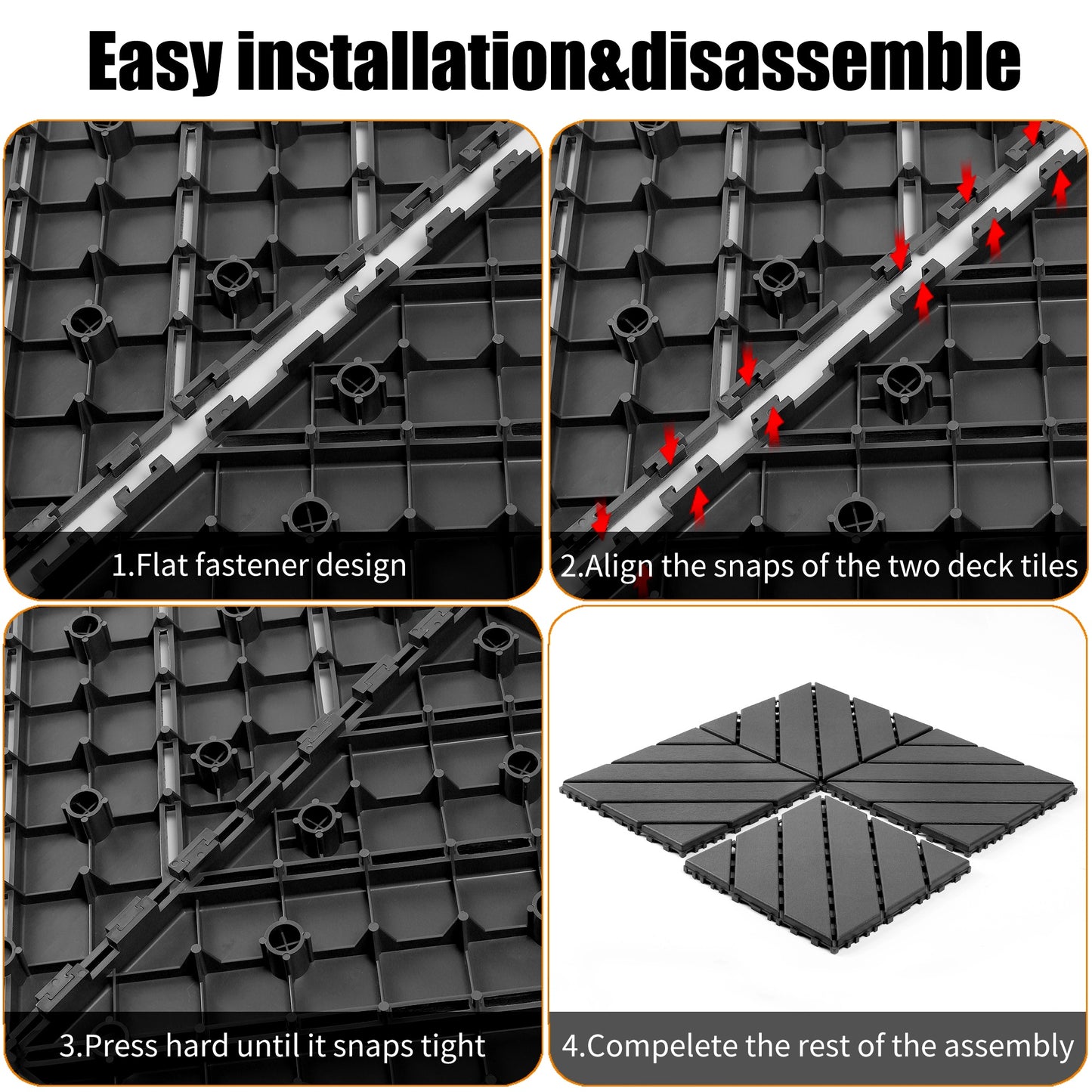iRerts Plastic Interlocking Deck Tiles, 44 Pack Outdoor Flooring Tiles 12" x 12", All Weather Use, Patio Floor Decking Tiles for Porch Poolside Balcony, Gray