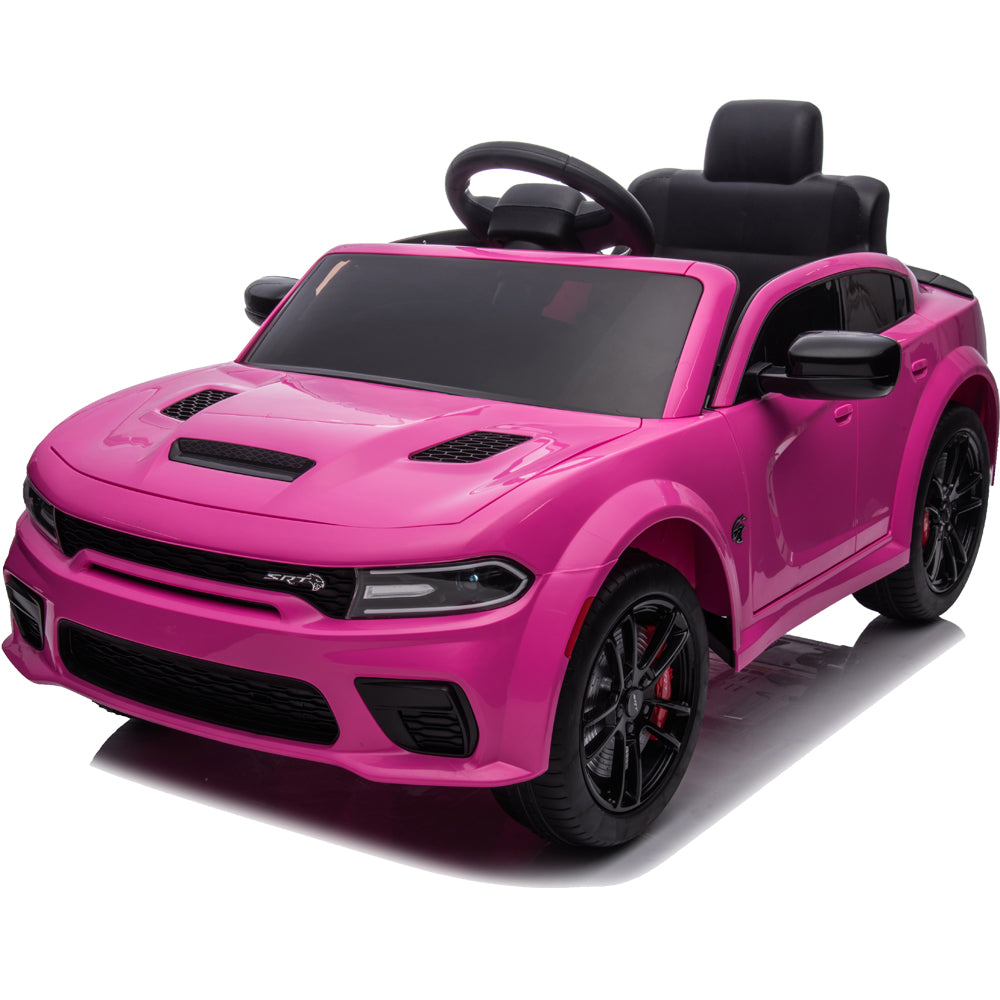 Kids Electric Cars With Remote Control, Licensed Dodge Charger 12V Ride on Cars for Boys Girls, Battery Powered Ride on Toys with Bluetooth, USB, MP3, 4 Wheel Suspension, Pink