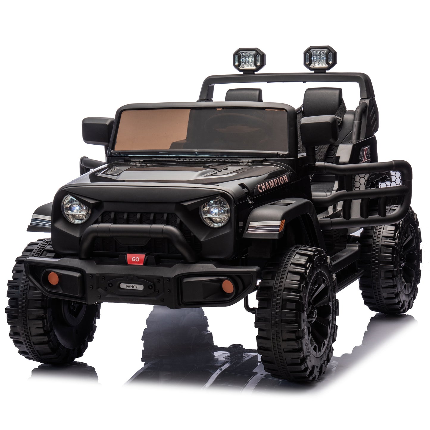 iRerts Ride on Toys for Kids 4-8, 24V 2 Seater Ride on Car with Remote Control, Powered Ride on Truck for Boys Girls Gifts, Kids Electric Vehicles with Bluetooth, USB/MP3, Light/Searchlight, Black
