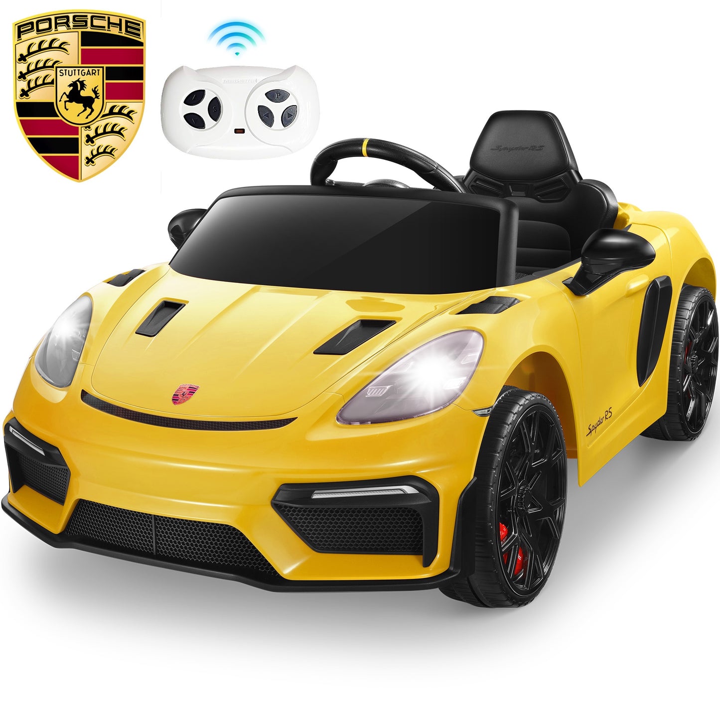 12V Kids Powered Ride on Car Toy, Electric Vehicle with Remote Control, Licensed Porsche 718 Spyder Sport Car for Grils Boys Ages 3-6, Bluetooth, 4 Wheel Suspension