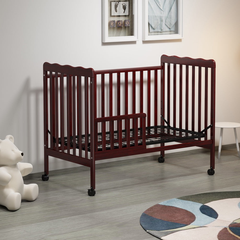 iRerts 3 In 1 Convertible Baby Crib, Wood Converts from Baby Crib to Toddler Bed and Daybed, Baby Bed with Locking Wheels, 4 Adjustable Mattress Heights, Non-Toxic Finish, Espresso