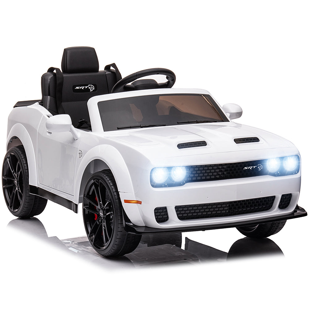 Kids Electric Car, Licensed Dodge Challenger 12V Ride On Cars with Remote Control, Kids Ride on Toys with Bluetooth, LED Light, USB, MP3, Kids Electric Vehicles for Boys Girls Birthday Gifts, White