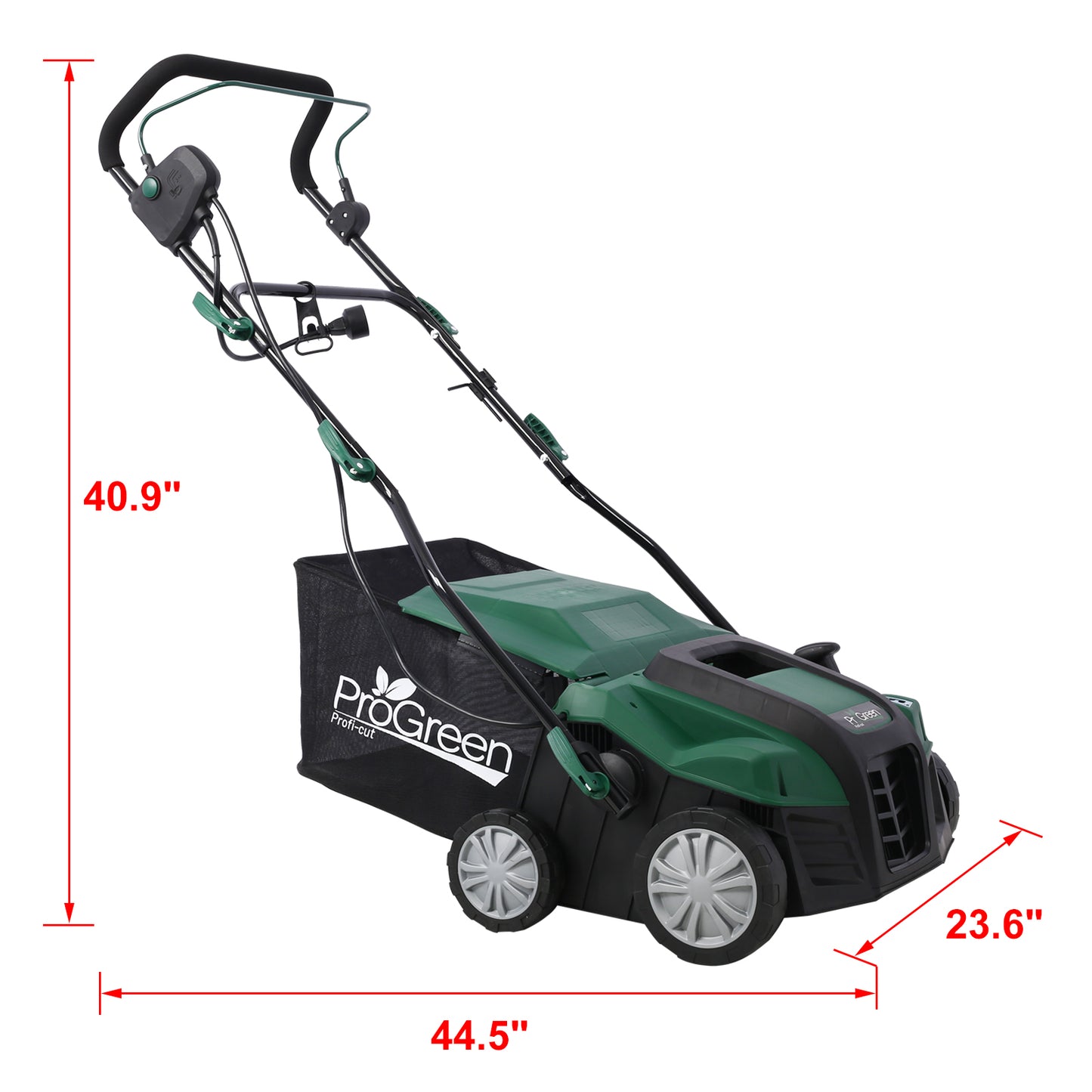 iRerts 2 in 1 Walk Behind Scarifier, 16 Inch Electric Corded Lawn Dethatcher Scarifier with 58QT Collection Bag, 4 Position Height Adjustment, 15 Amp Dethatcher and Scarifier for Garden Yard, Green