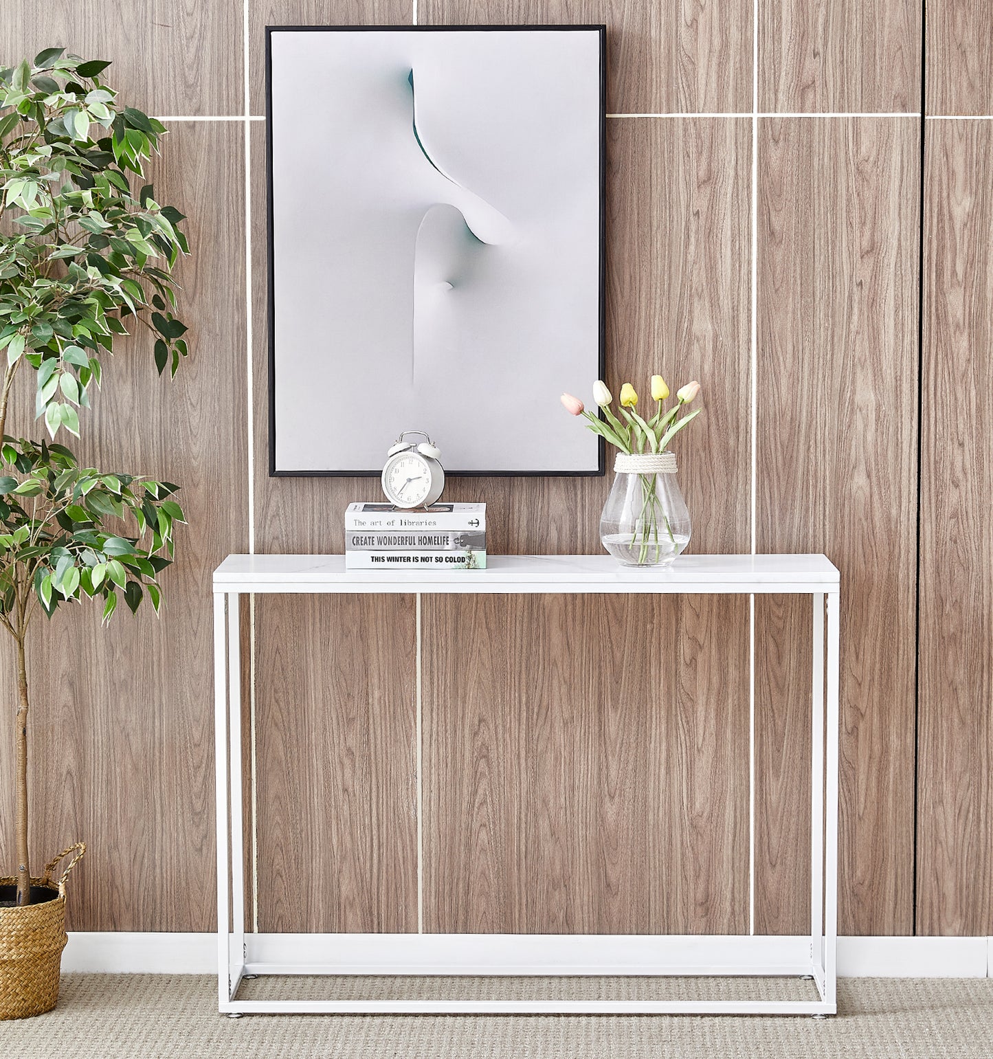 iRerts Entryway Table, Narrow Console Table Hallway Table with Metal Frame and MDF Tabletop, Industrial Long Entrance Sofa Table Foyer Tables for Entryway Hallway Living Room Home Office, White