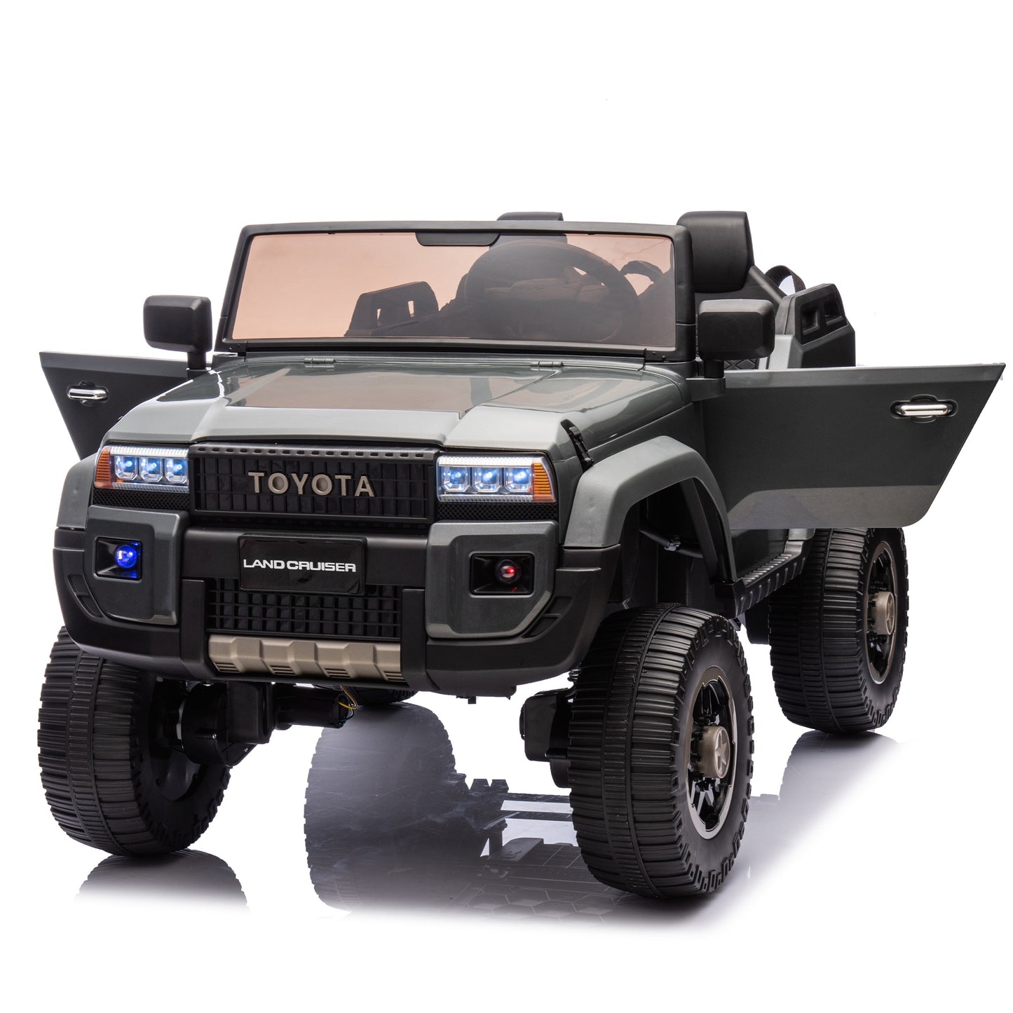 Licensed Toyota LC250 24V 2 Seater Ride On Car, Powered Ride on Toys with Remote Control, Shovel, Bluetooth Music, 4WD 220W Motor, 4 Wheels Suspension, Electric Truck for Kids Boy Girl Ages 3-8, Gray