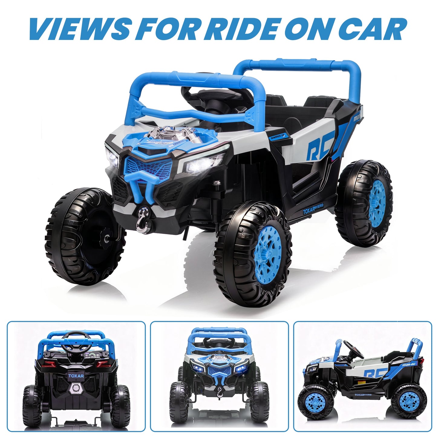 iRerts 12V Electric Ride on UTV, Powered Ride on Cars with Parent Remote Control, LED Lights, Music Player, Front Shock Absorbers, Ride on Toys for Kids Boys Girls Ages 3-4, Blue