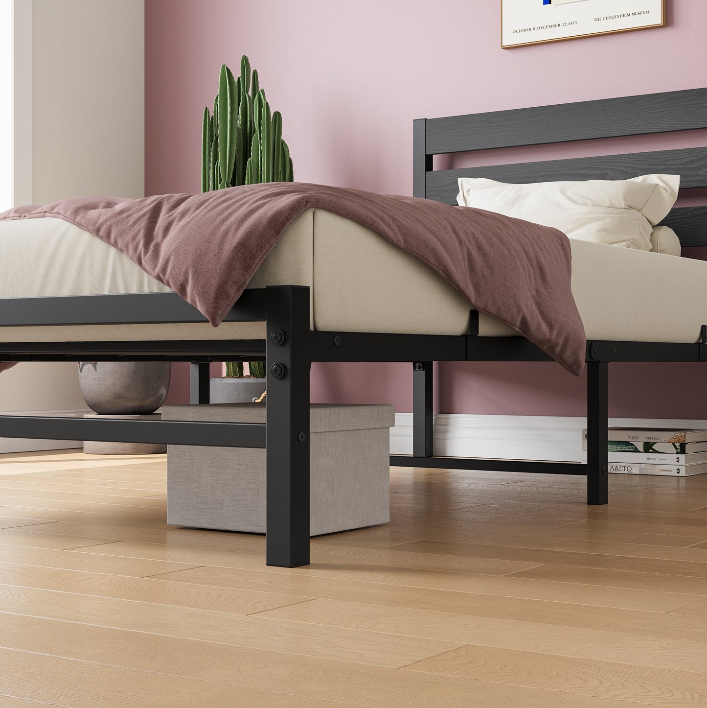 iRerts Twin Bed Frame with Headboard, Metal Platform Bed Frame No Box Spring Needed, Bed Frame Twin Size with Metal Support,  Noise-Free, Under Bed Storage, Easy Assembly, Black