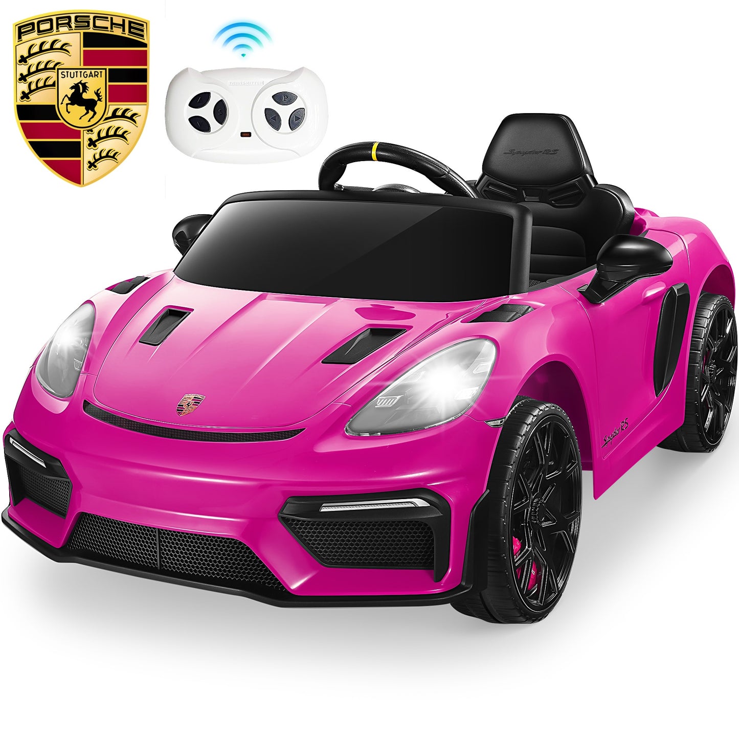 12V Kids Powered Ride on Car Toy, Electric Vehicle with Remote Control, Licensed Porsche 718 Spyder Sport Car for Grils Boys Ages 3-6, Bluetooth, 4 Wheel Suspension