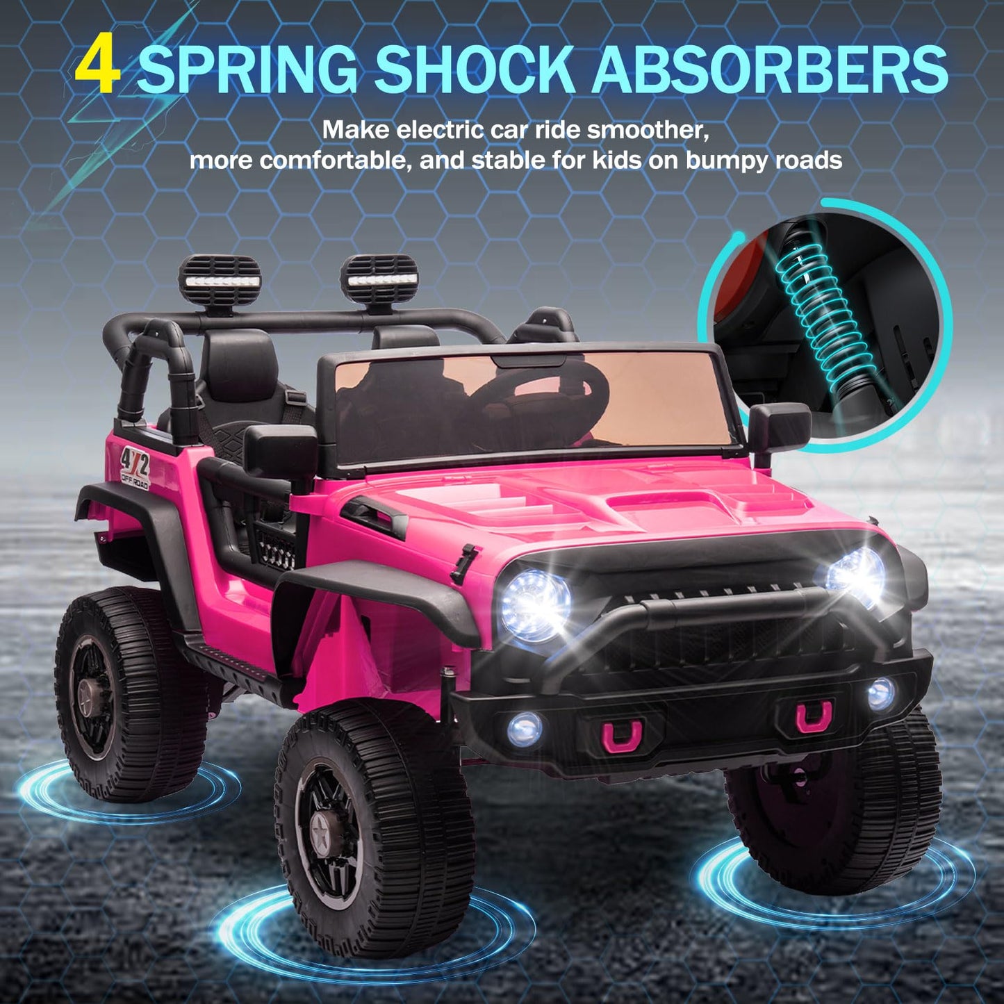 iRerts 24V 2 Seater Ride on Car, Powered Ride on Toys for Bid Kids Boys Girls Gifts, Kids Car Electric Vehicle with Remote Control, Music, Bluetooth, LED Light, USB/MP3 Port, 4 Wheel Suspension, Pink