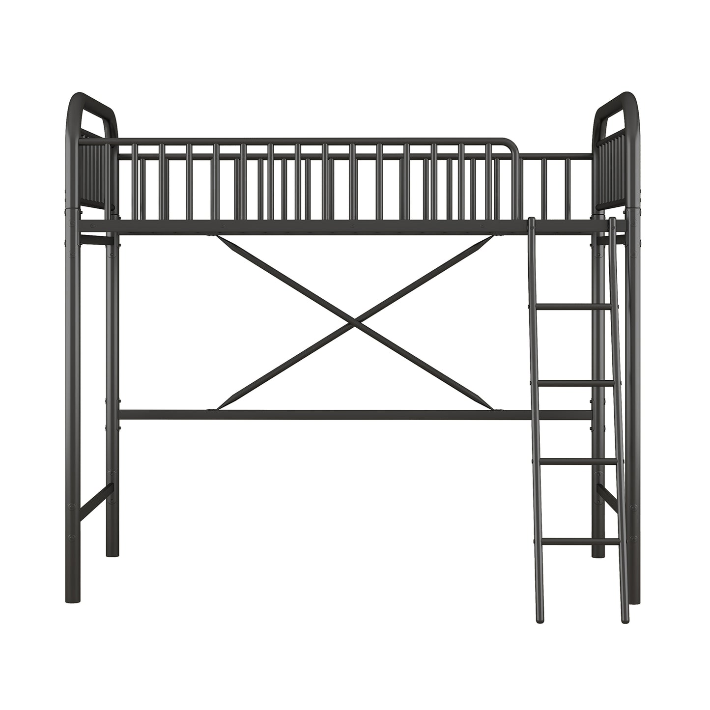 iRerts Black Loft Bed Twin Size, Twin Metal Loft Bed for Kids Teens, Twin Size Loft Bed with Ladder, Full-Length Guardrails, No Box Spring Needed, Modern Twin Loft Bed for Bedroom, Dorm, Guest Room