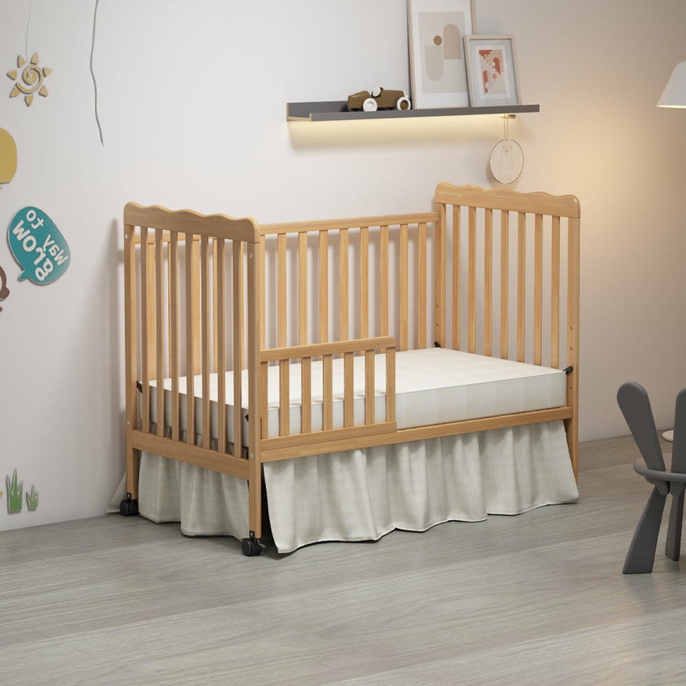 iRerts 3 In 1 Convertible Baby Crib, Wood Converts from Baby Crib to Toddler Bed and Daybed, Baby Bed with Locking Wheels, 4 Adjustable Mattress Heights, Non-Toxic Finish, Natural