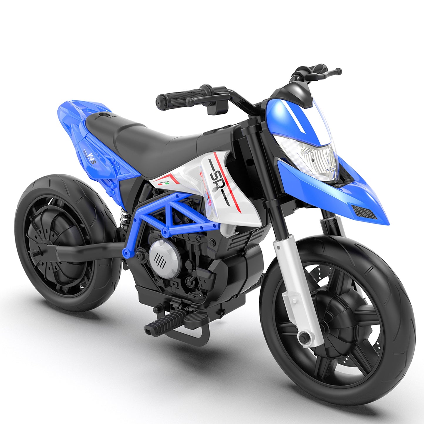 iRerts 24V Electric Dirt Bike for Kids, 200W Kids Electric Bike for Boys Girls Ages 6+, Kids Ride on Motorcycle with EVA Wheels, Suspension System, Safe Speed 4.35-9 MPH, Bluetooth Music, Blue