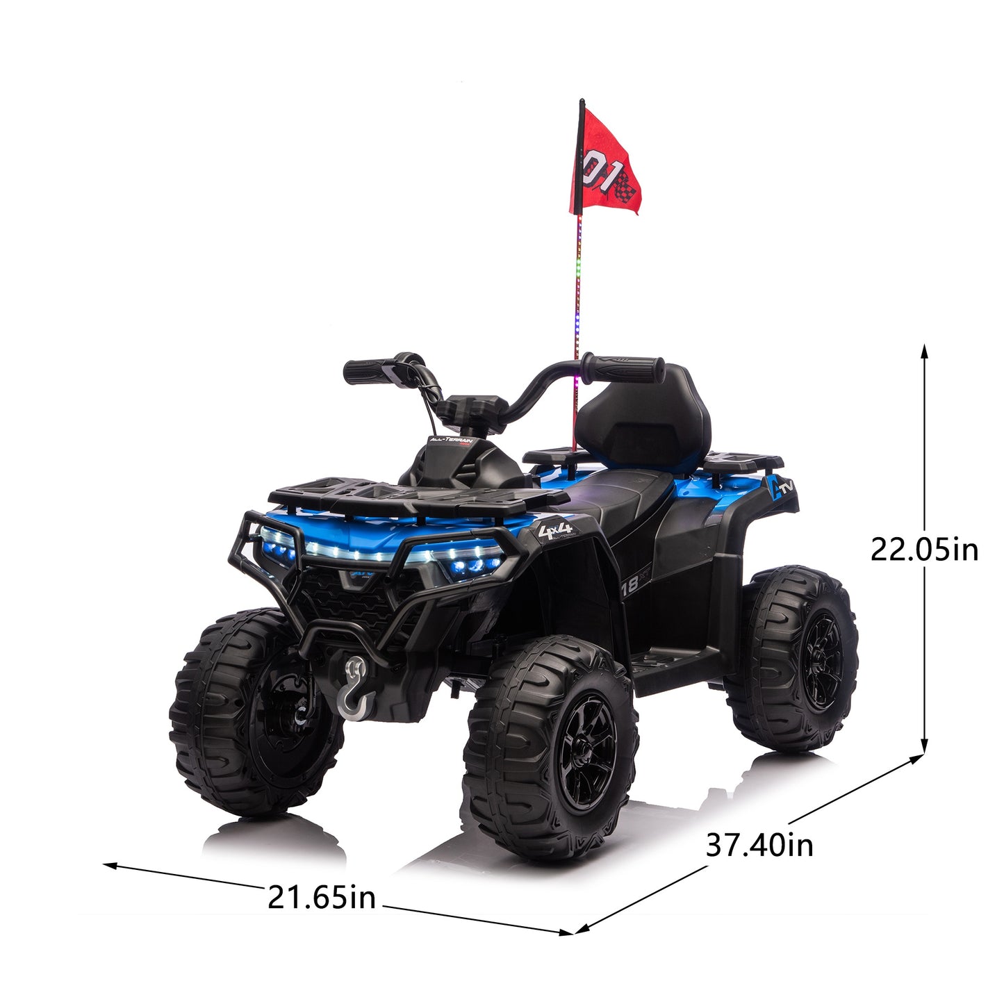 iRerts 24V Ride on ATV, Powered Ride on Toys Electric 4 Wheeler for Boys Girls Ages 3-6 Gifts, Kids Ride on Car Electric Vehicle with Multi-Color Lights, Bluetooth, Music, USB Port, Blue