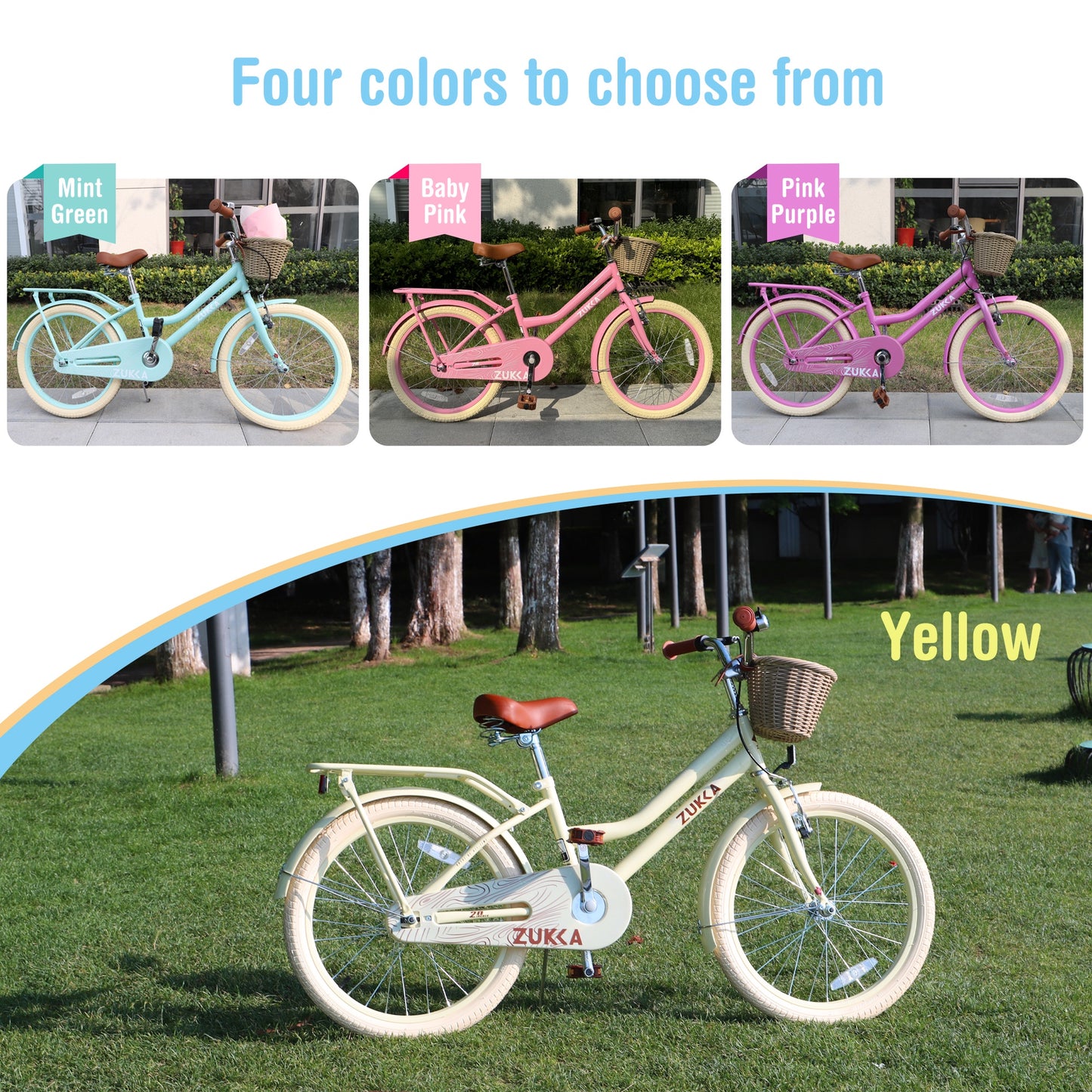 iRerts Girls Bike for 7-10 Years Old Kids, 20 Inch Bike with Basket, Brown Leather Saddle, Coaster Brakes, Retro Style Girls Bicycle Kids Cycle Bikes, Kids Bicycle for Gifts, Light Pink
