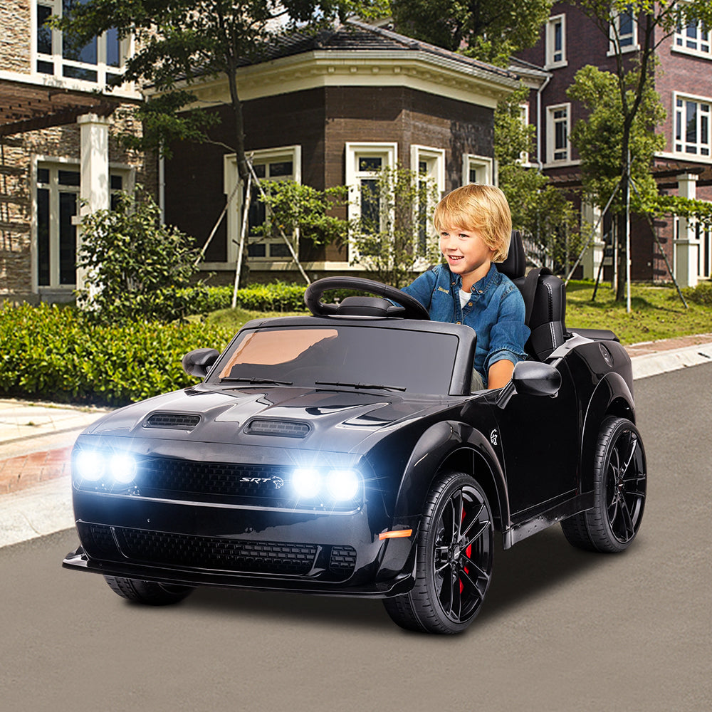 Dodge Challenger 12V Ride On Cars with Remote Control, kids Electric Car with Bluetooth, LED Light, USB, MP3, Battery Powered Ride on Toys for 3-5 Years Old Kids Boys Girls Birthday Gifts, Black