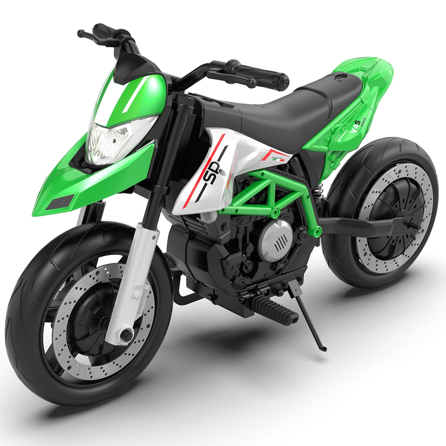 iRerts 24V Electric Dirt Bike for Kids, 200W Kids Electric Bike for Boys Girls Ages 6+, Kids Ride on Motorcycle with EVA Wheels, Suspension System, Safe Speed 4.35-9 MPH, Bluetooth Music, Green