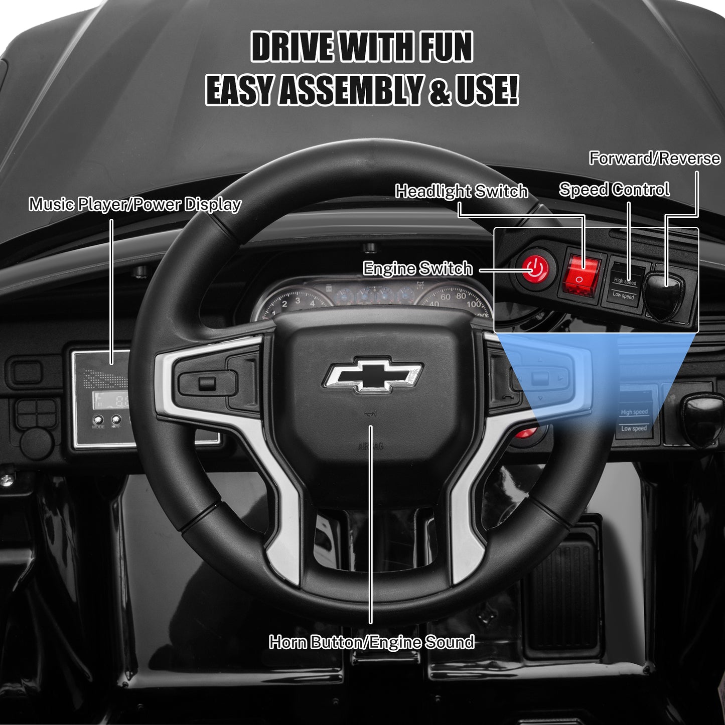 iRerts Black 12V Chevrolet Tahoe Powered Ride On Cars with Remote Control, Kids Ride on Toys for Boys Girls Gifts Ages 3-6, Battery Powered Kids Electric Cars with Music, MP3/USB/AUX Port