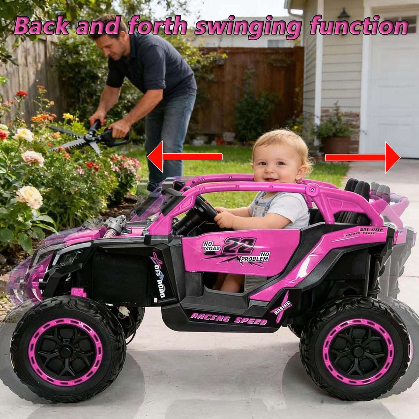 iRerts 24V Ride on Toys with Parents Remote Control, Ride on UTV Car with Bluetooth, MP3 Port, Music, LED Lights, 4 Shock Absorbers, Battery Powered Electric Car for Kids Ages 2-6, Magenta