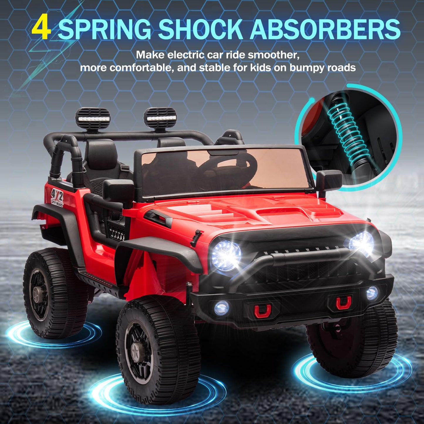 iRerts 24V 2 Seater Ride on Car, Powered Ride on Toys for Bid Kids Boys Girls Gifts, Kids Car Electric Vehicle with Remote Control, Music, Bluetooth, LED Light, USB/MP3 Port, 4 Wheel Suspension, Red