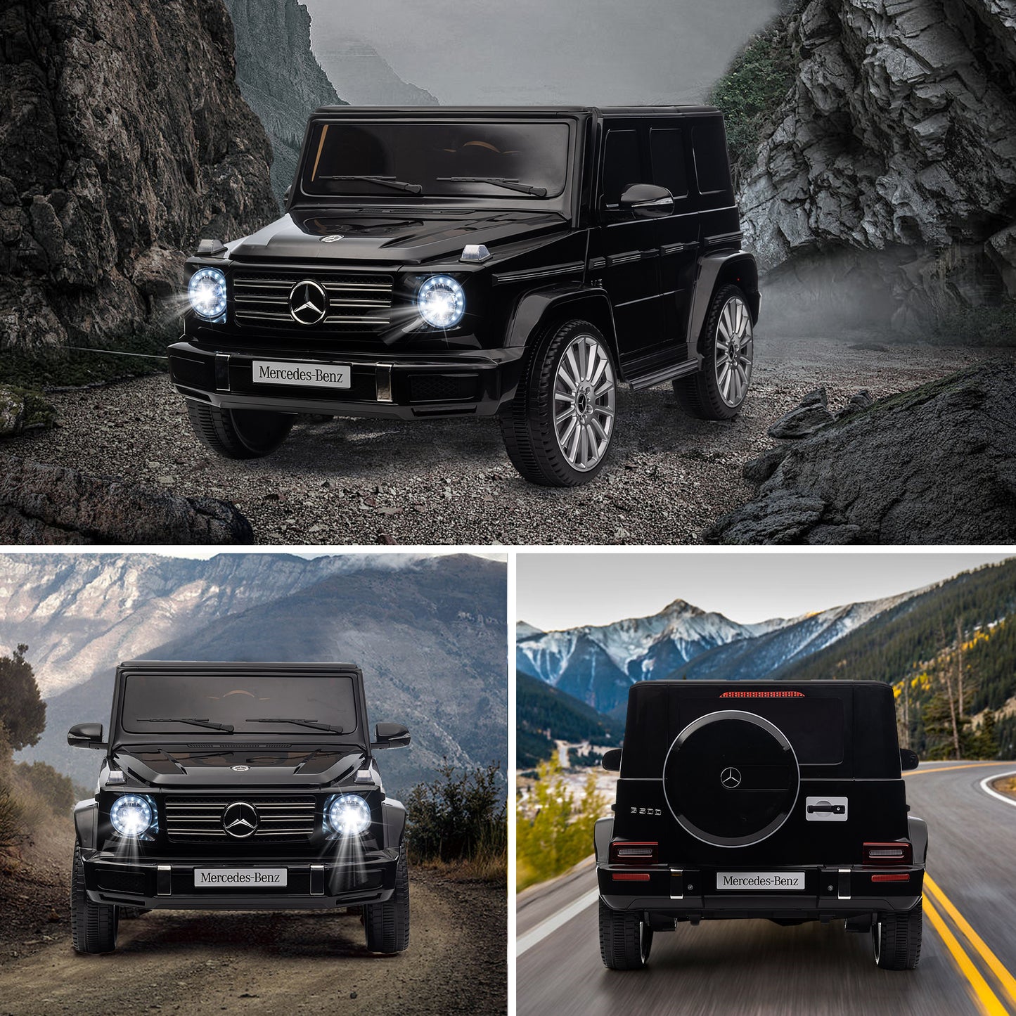 24V Ride On Cars with Remote Control, Licensed Mercedes Benz G500 Kids Electric Car for Boys Girls Gifts, Battery Powered Ride on Trucks Toys with Bluetooth, MP3, Music, Led Lights, USB, Black