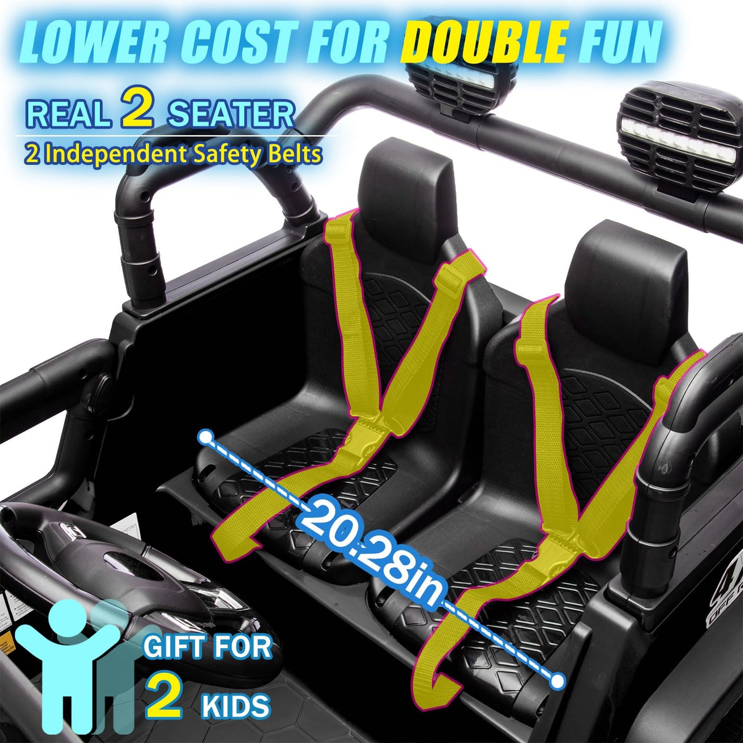 iRerts 24V 2 Seater Ride on Car, Powered Ride on Toys for Bid Kids Boys Girls Gifts, Kids Car Electric Vehicle with Remote Control, Music, Bluetooth, LED Light, USB/MP3 Port, 4 Wheel Suspension, Black