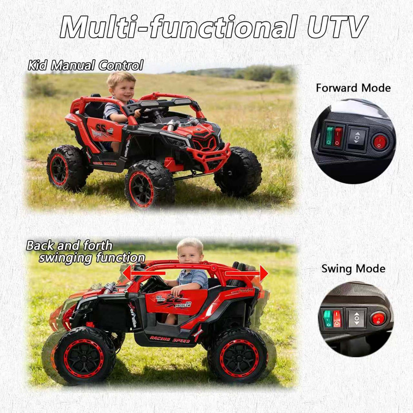 iRerts 24V Ride on Toys with Parents Remote Control, Ride on UTV Car with Bluetooth, MP3 Port, Music, LED Lights, 4 Shock Absorbers, Battery Powered Electric Car for Kids Ages 2-6, Red