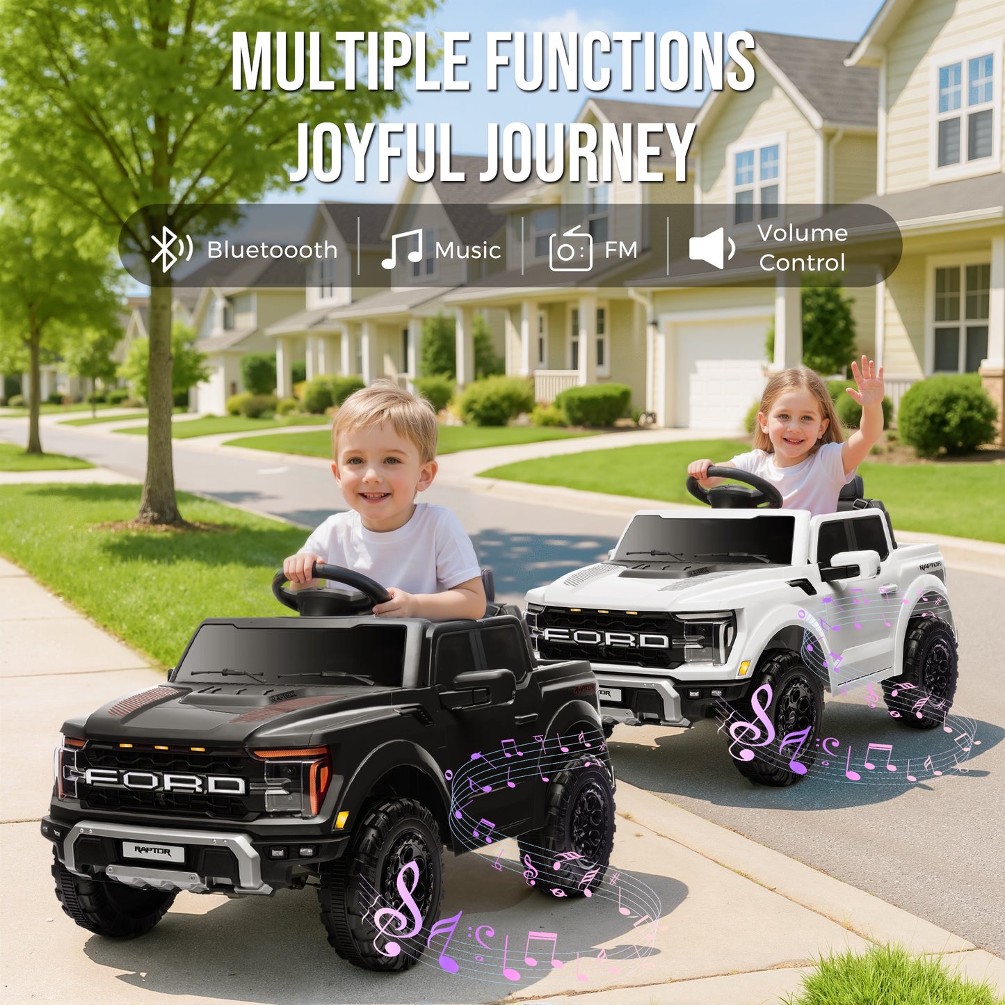 12V Ride on Cars with Remote Control, Licensed Ford F 150 Raptor Powered Ride on Toys with Bluetooth, Radio, LED Light, 4 Wheels Suspension, Kids Cars Electric Vehicles for Boys Girls Ages 3-6, Black