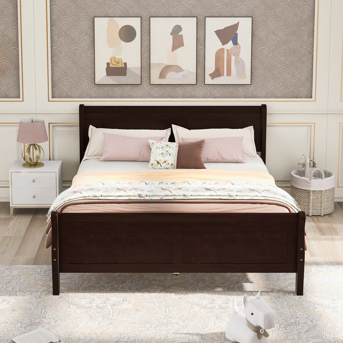 iRerts Wood Full Platform Bed Frame, Modern Full Bed Frame with Headboard, Full Size Wood Platform Bed with Wooden Slat Support, No Box Spring Needed, Easy Assembly, Espresso