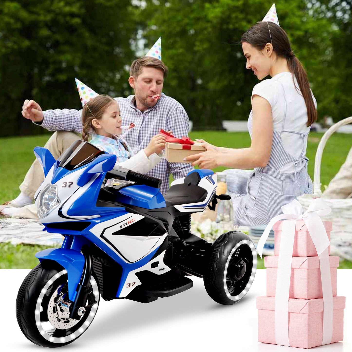 6V Electric Ride on Motorcycle for Toddlers Kids, Battery Powered Motorized Motorcycle Bike, Ride on Toy w/LED Light and Music for Girls Boys Ages 3+, 3 Wheels